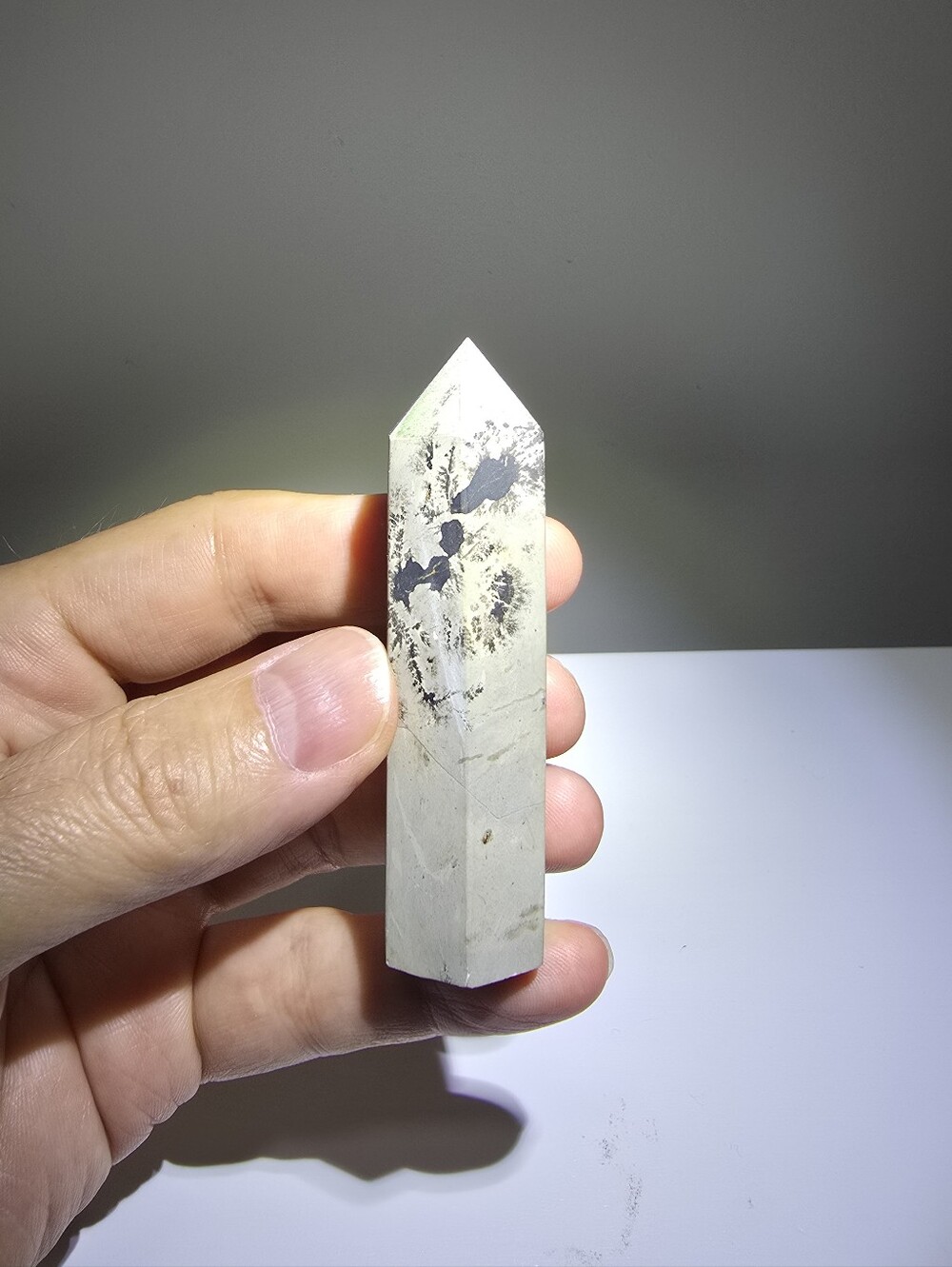 Natural White and Gray Crystal Tower Point - Decorative Home Accent